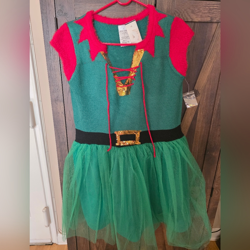 Festive Green and Red Elf Sweater Dress ❤️💚❤️💚